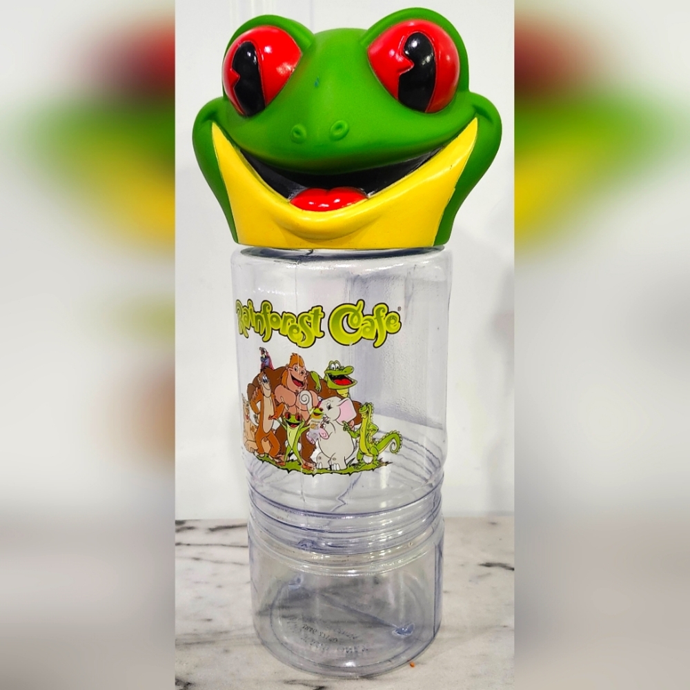 Rainforest Cafe Clear Drink And Snack Tumbler With Frog Head Cap